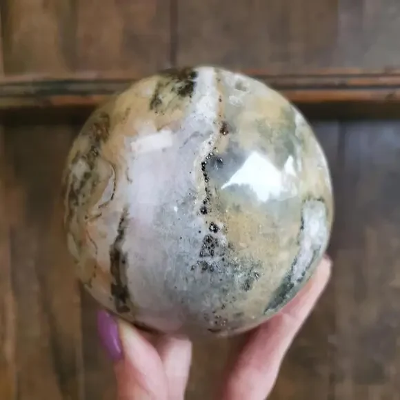 Ocean Jasper Large Sphere with Druzy Cave 986 Grams 90mm